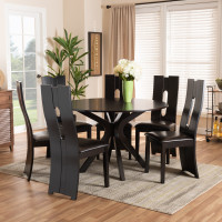 Baxton Studio Kenyon-Dark Brown-7PC Dining Set Kenyon Modern and Contemporary Dark Brown Faux Leather Upholstered and Dark Brown Finished Wood 7-Piece Dining Set